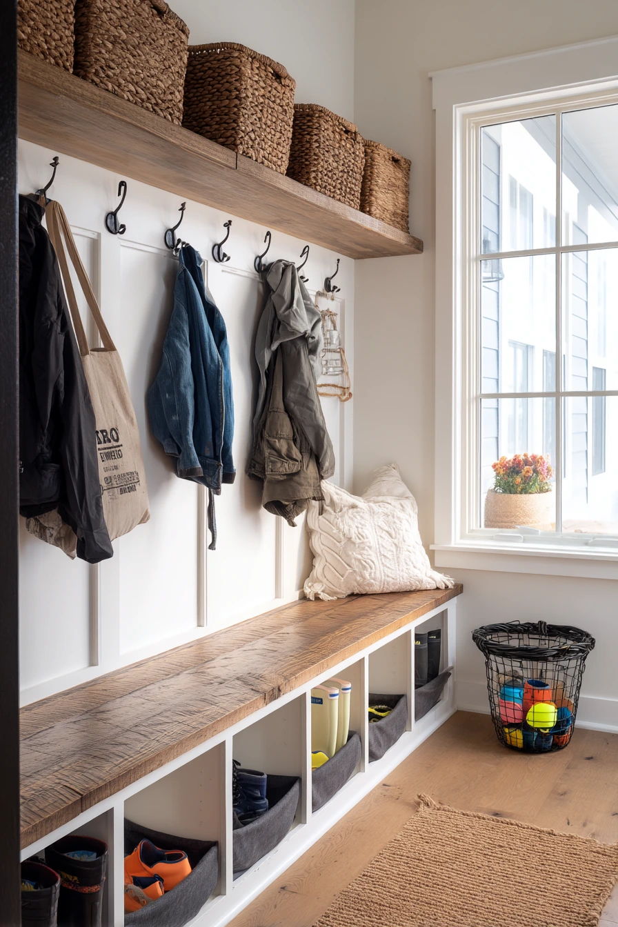 Family mudroom bench with cubbies