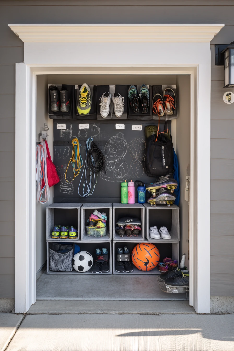 Busy sports family shoe wall