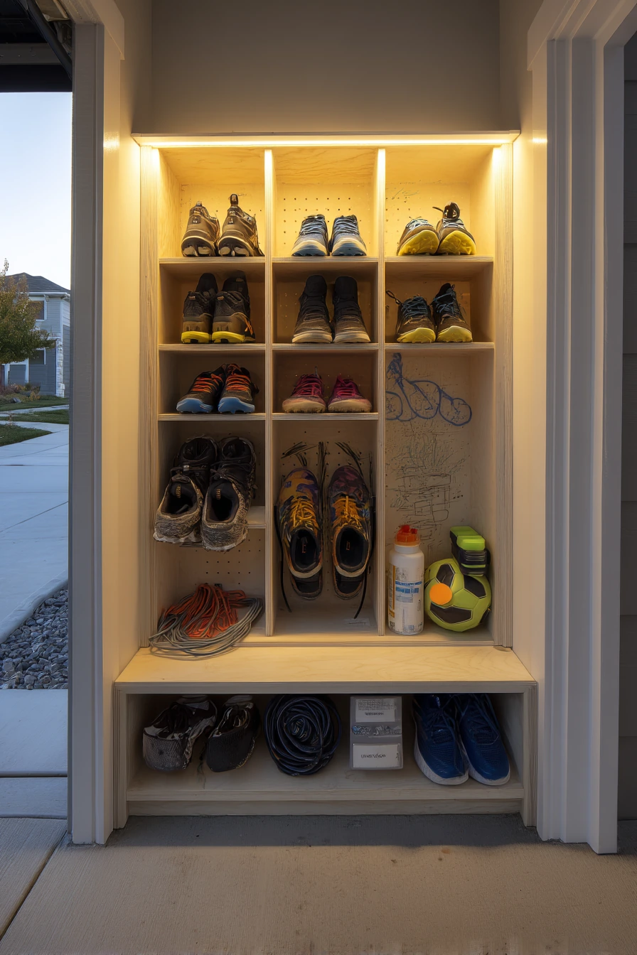 Busy sports family shoe wall