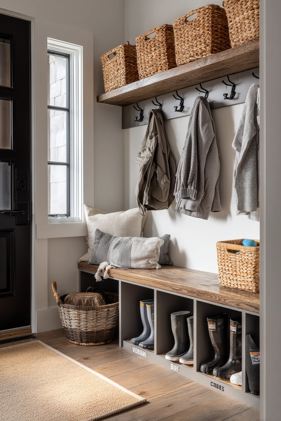 Family mudroom bench with cubbies