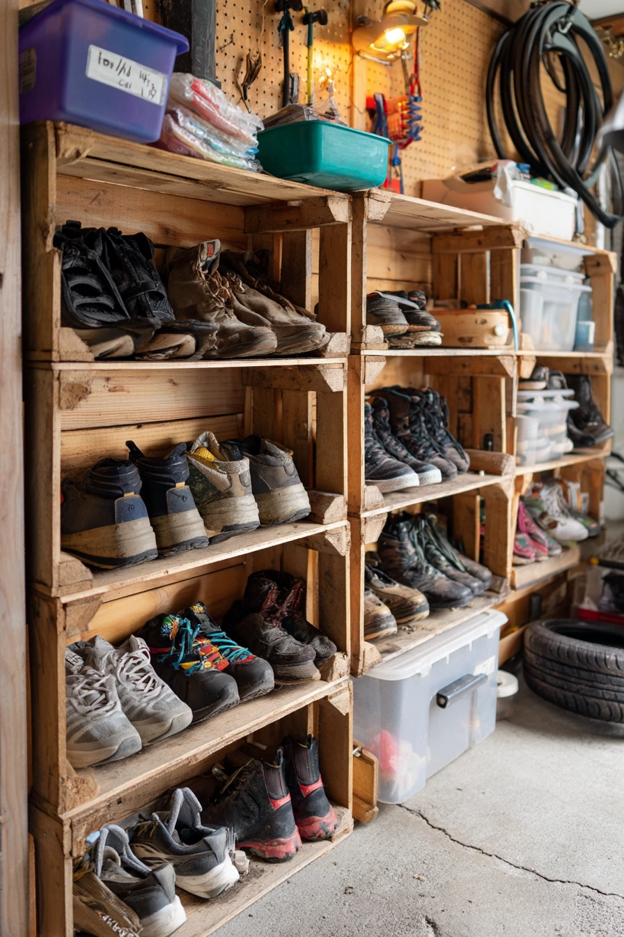 Budget pegboard and crate shoe system