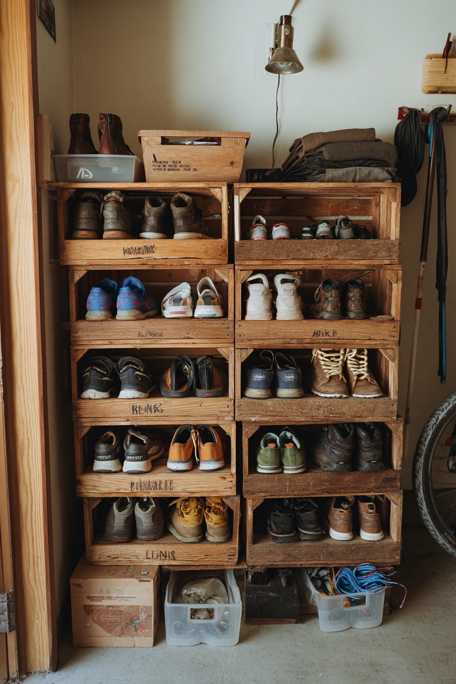 Budget pegboard and crate shoe system