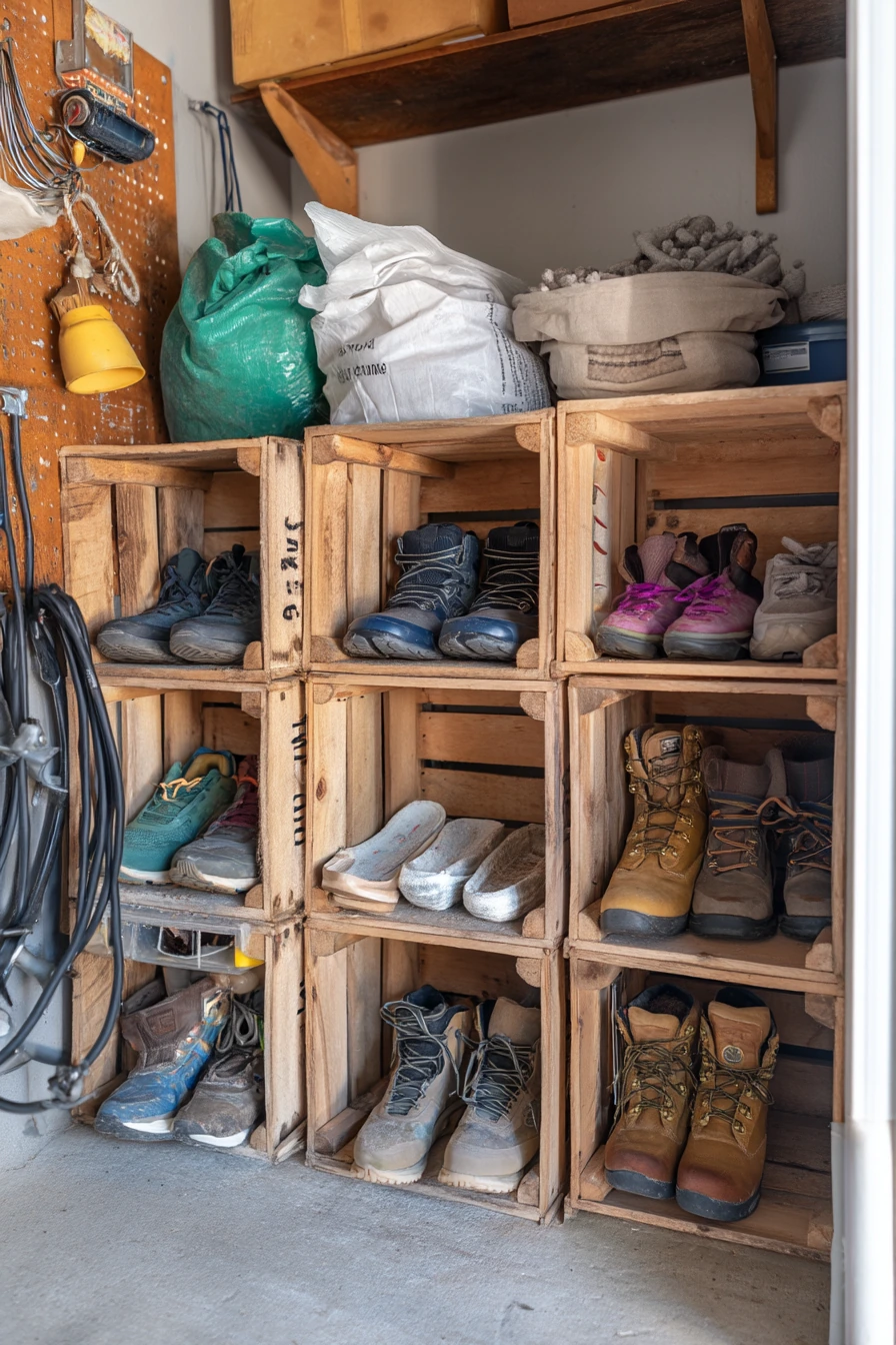 Budget pegboard and crate shoe system