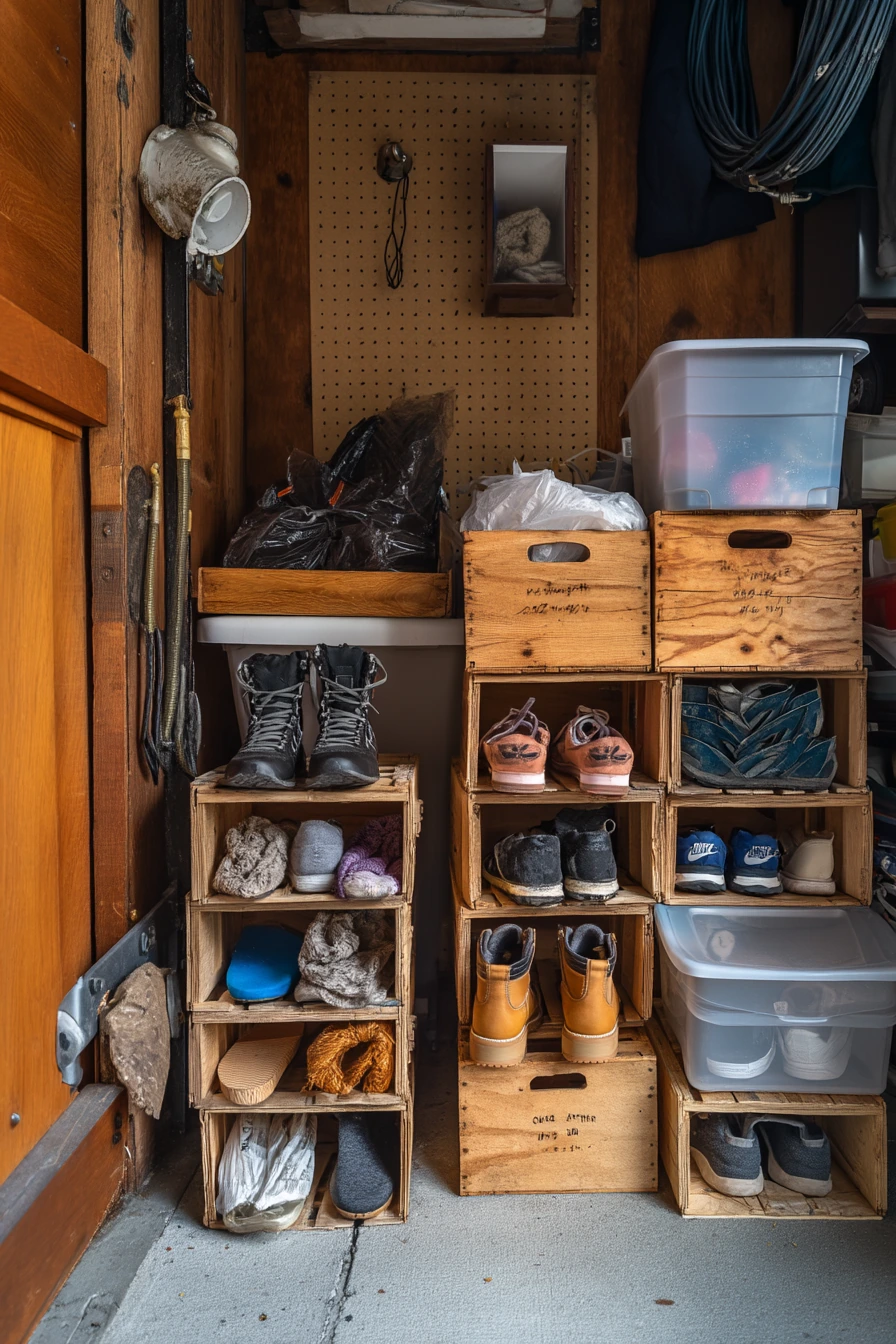 Budget pegboard and crate shoe system