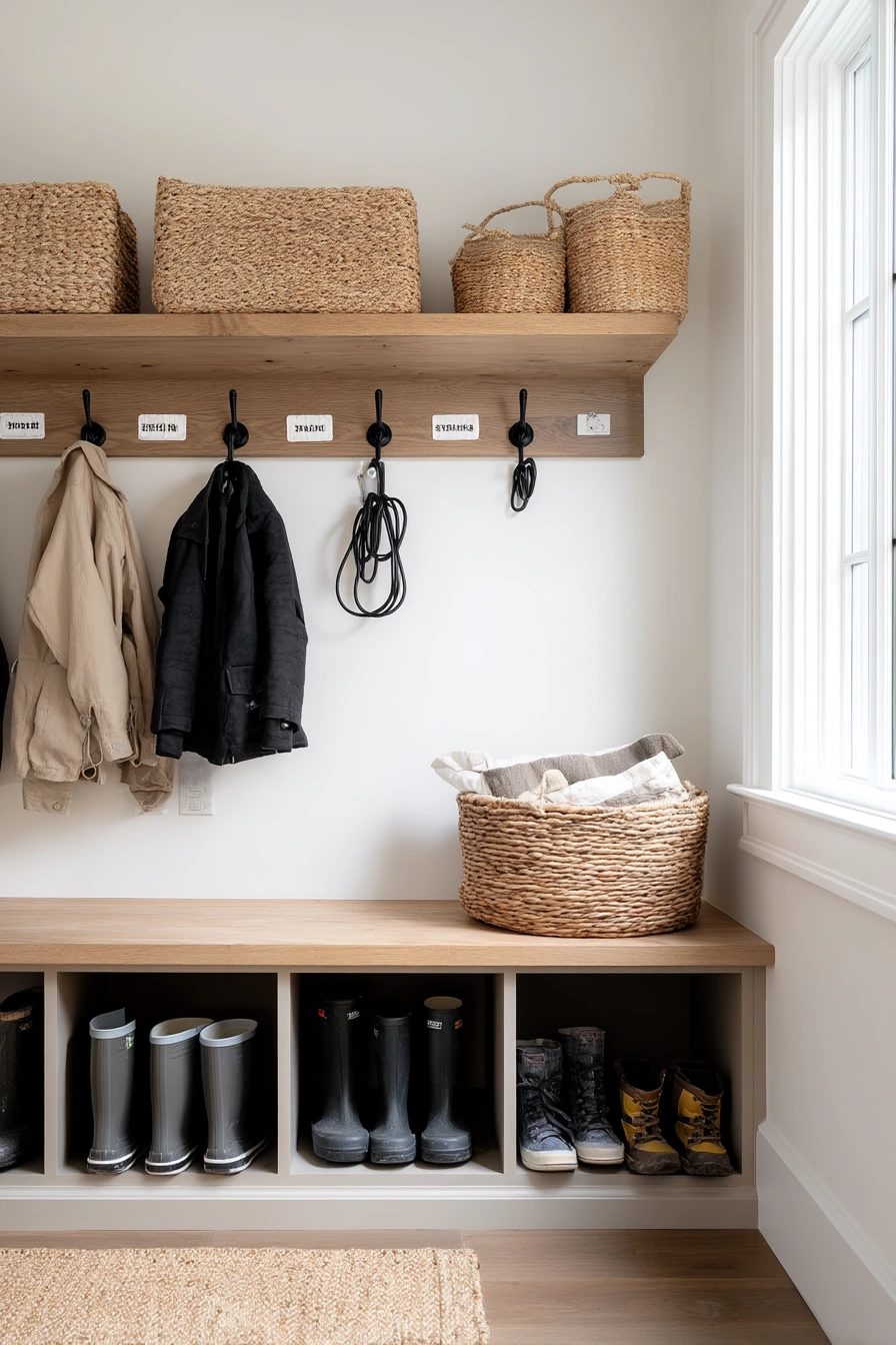 Family mudroom bench with cubbies