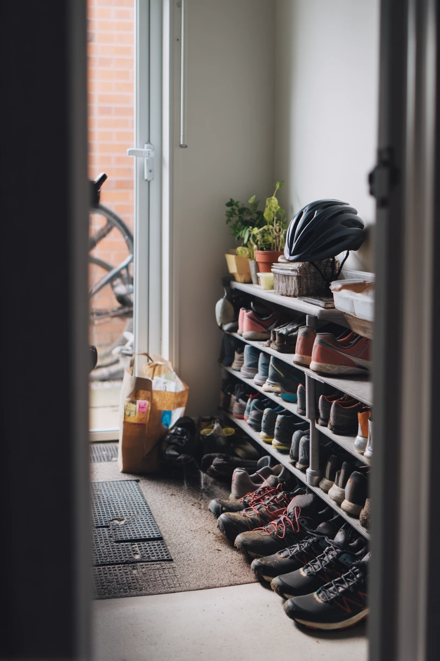 Small garage wall with slim shoe cabinets