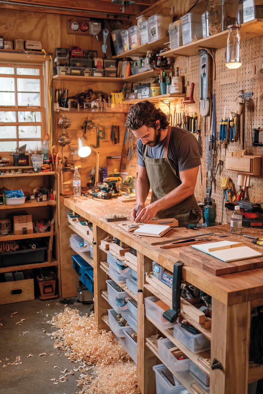 Tool wall and workbench for a weekend maker