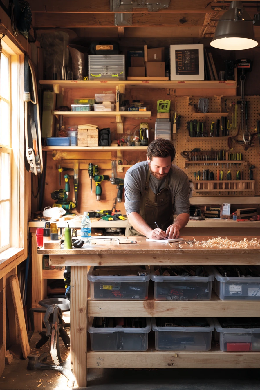 Tool wall and workbench for a weekend maker
