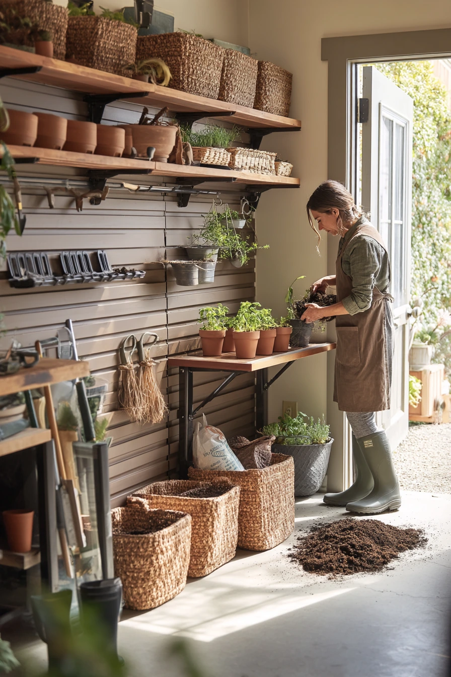 Plant, utility, and garden tool storage by the side door