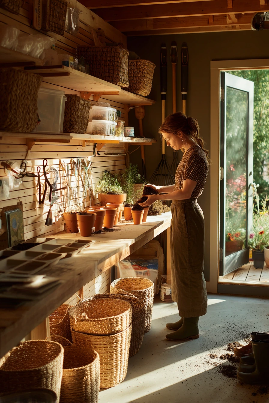 Plant, utility, and garden tool storage by the side door