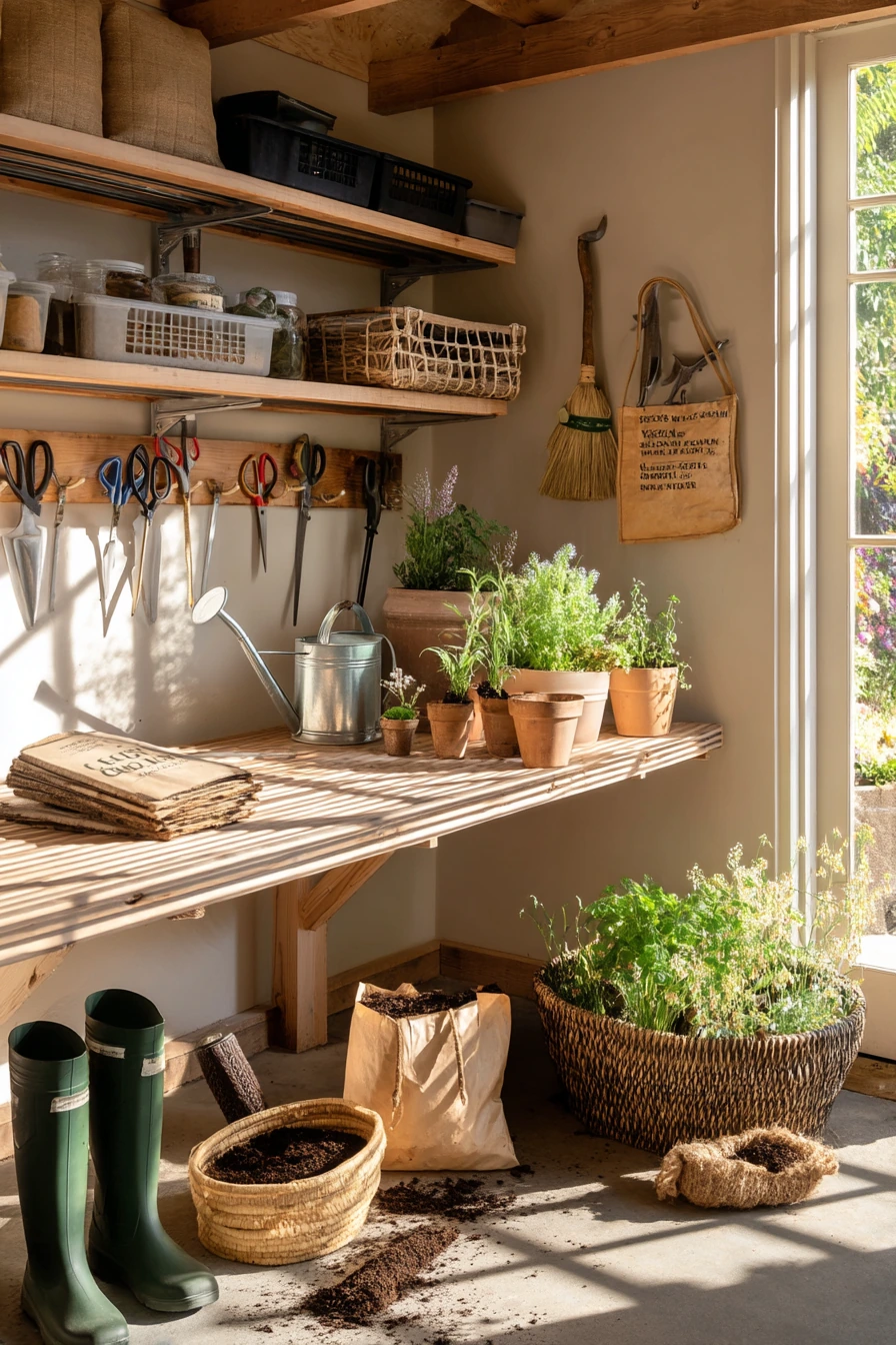 Plant, utility, and garden tool storage by the side door