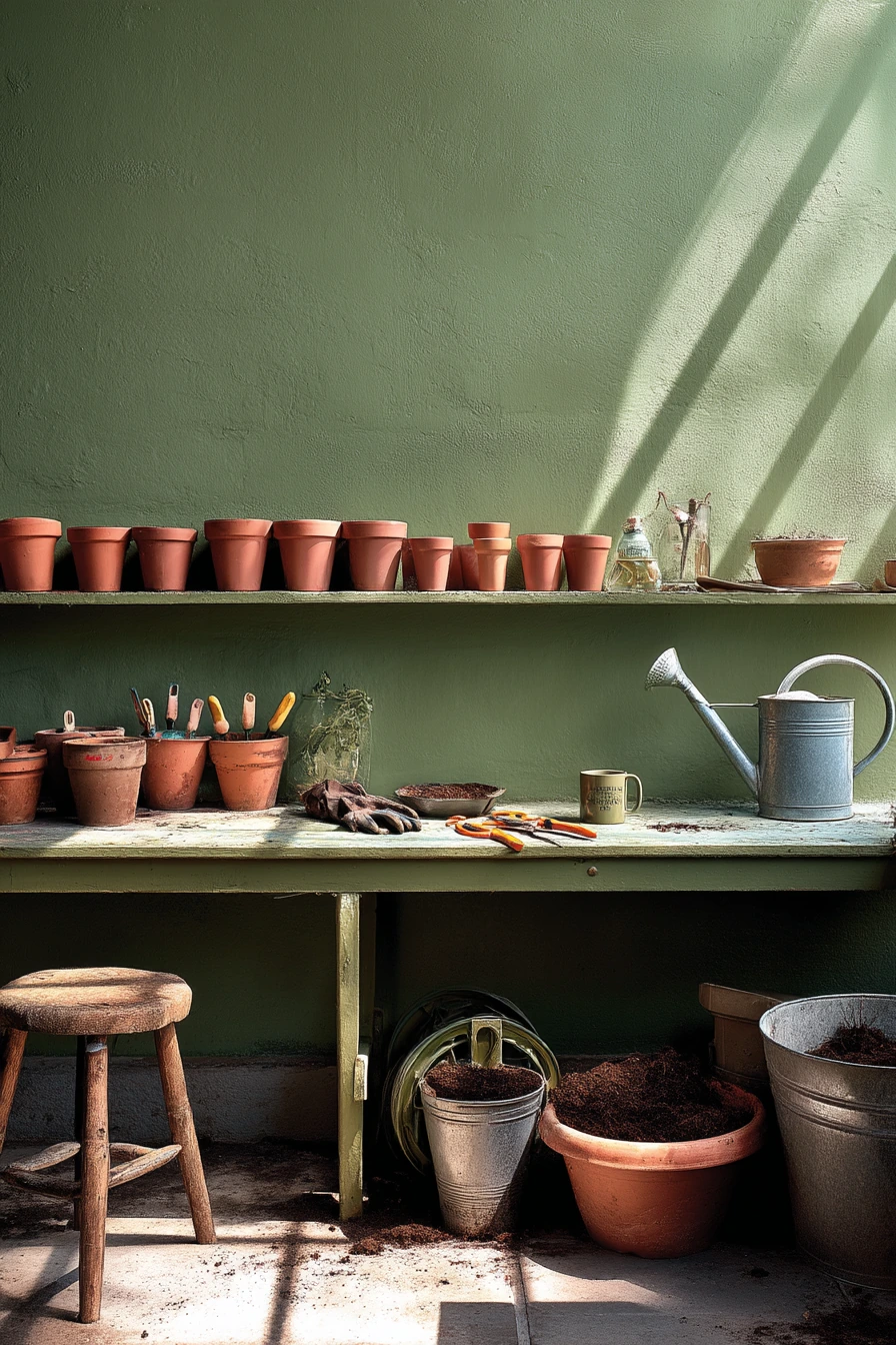 8. Olive Green Gardening Garage
