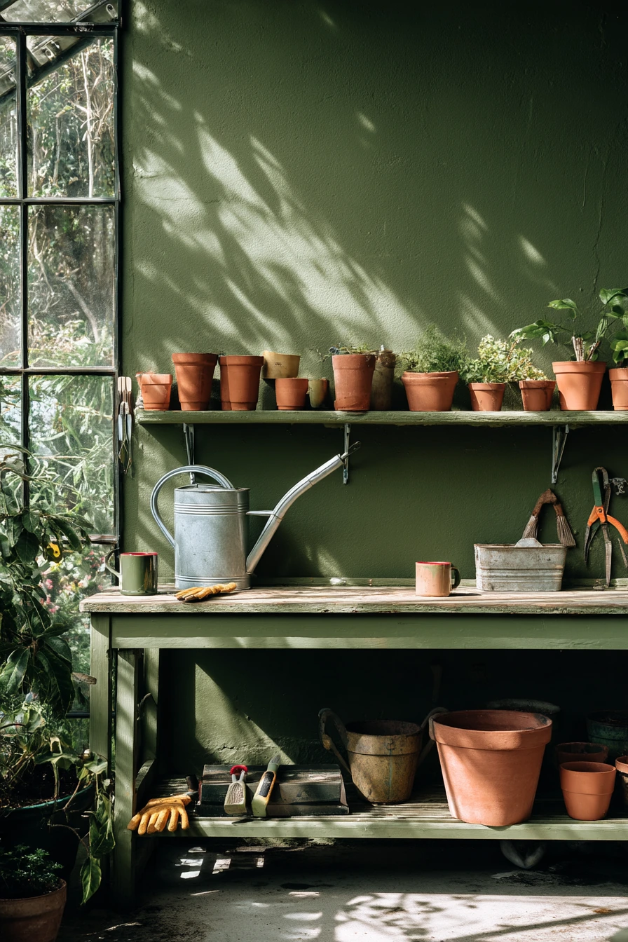 8. Olive Green Gardening Garage