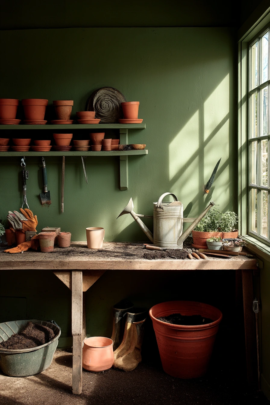 8. Olive Green Gardening Garage