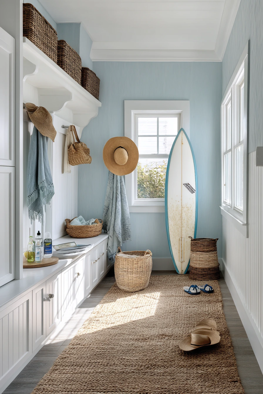 9. Pale Blue Coastal Utility Garage