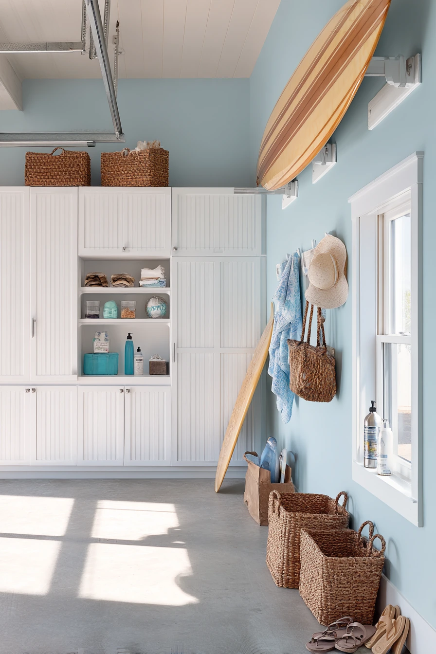 9. Pale Blue Coastal Utility Garage