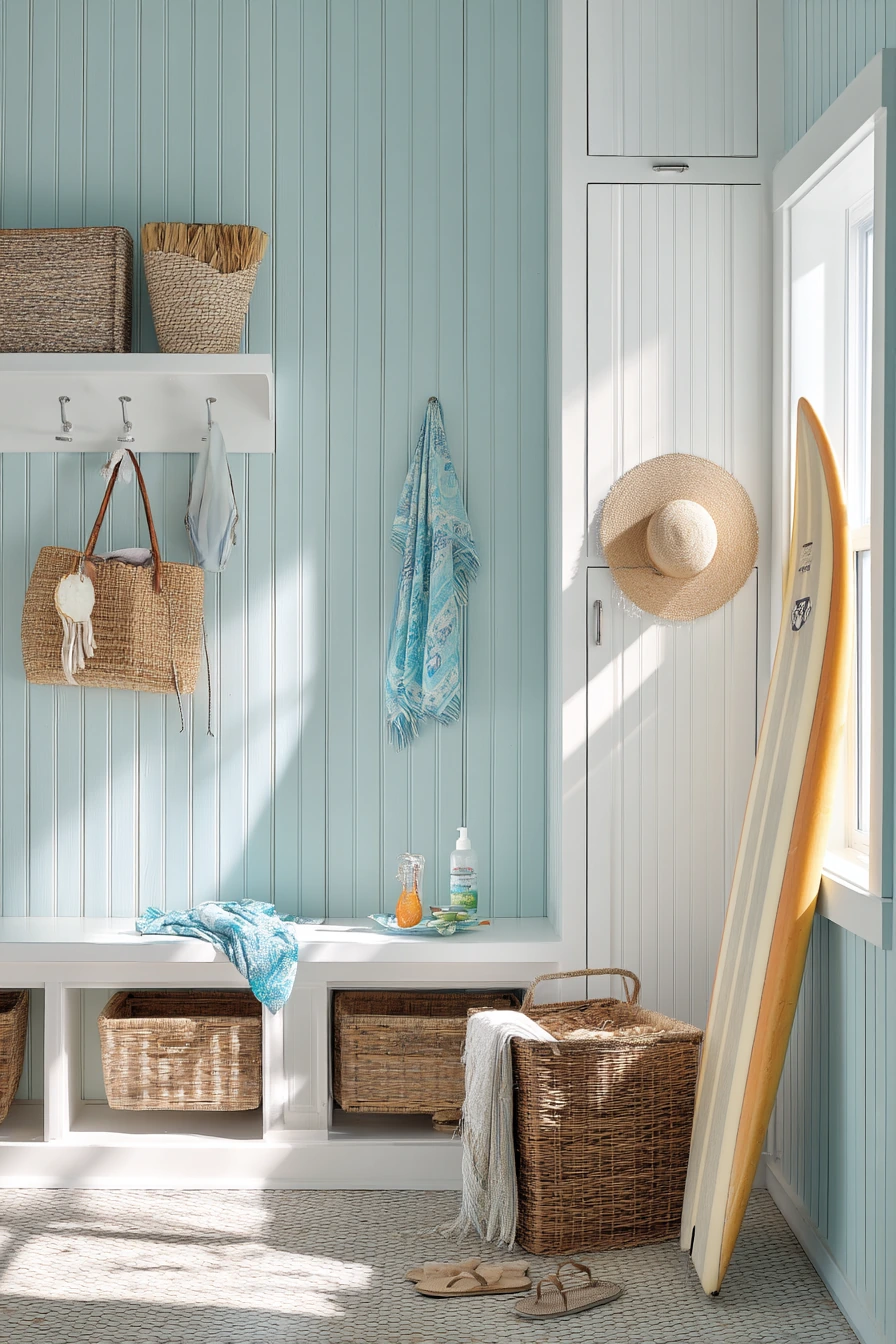 9. Pale Blue Coastal Utility Garage