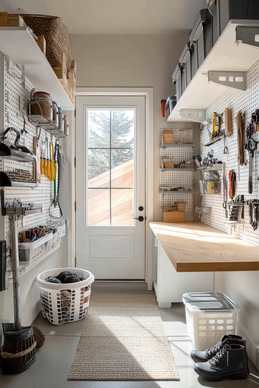 Small-Space Garage Bench with Vertical Storage