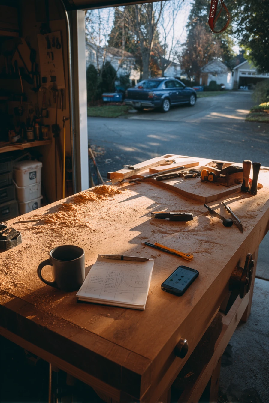 Weekend Woodworker Bench with Real Tools in Use