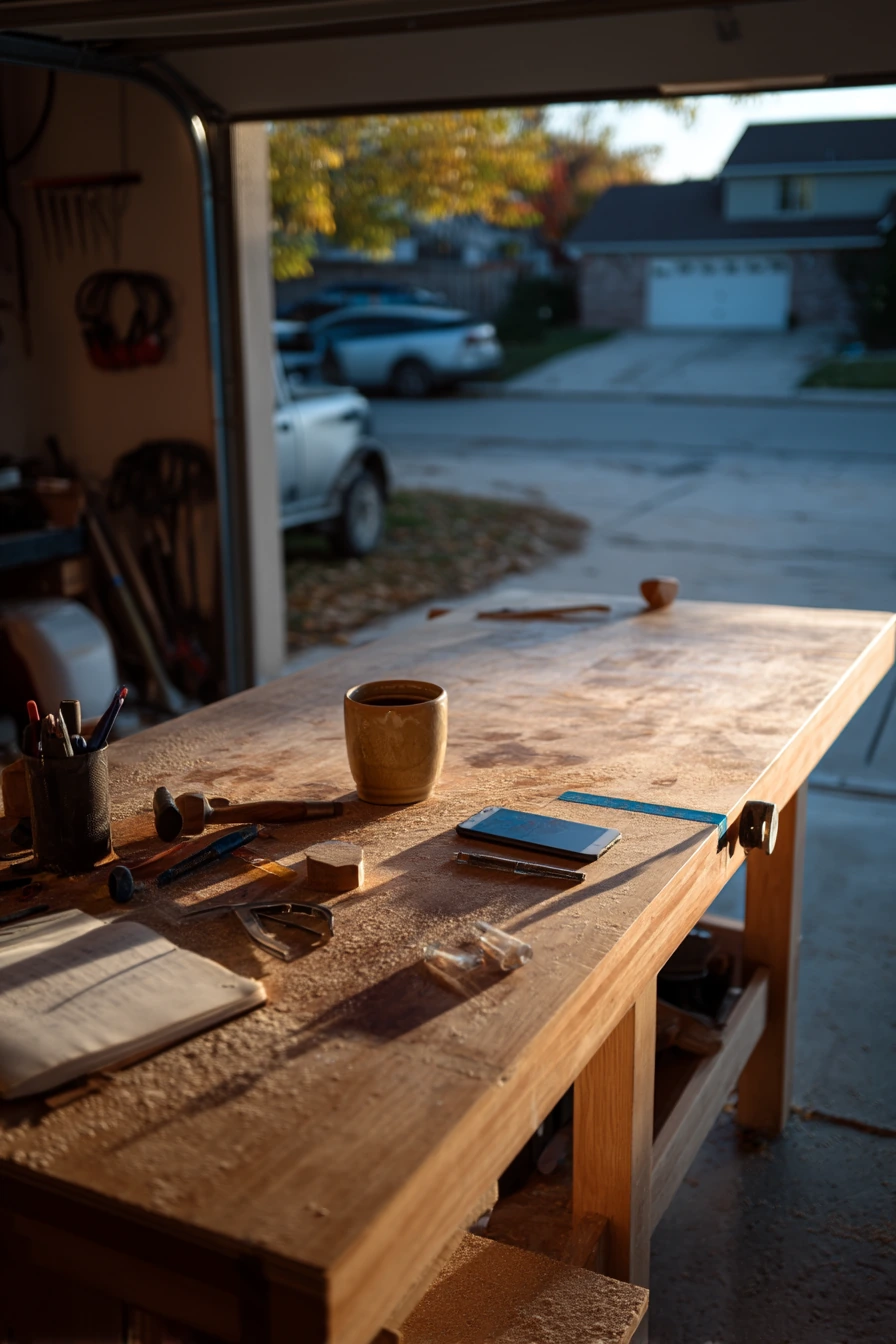 Weekend Woodworker Bench with Real Tools in Use