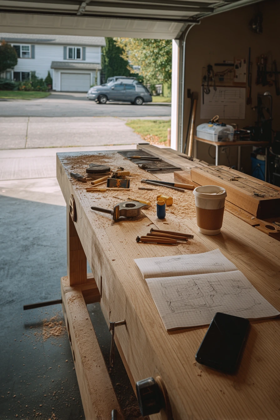 Weekend Woodworker Bench with Real Tools in Use
