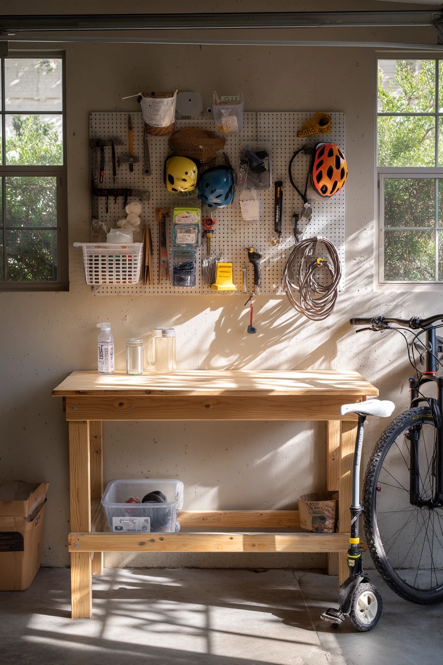 Compact Wall-Mounted Workbench for a Busy Family Garage
