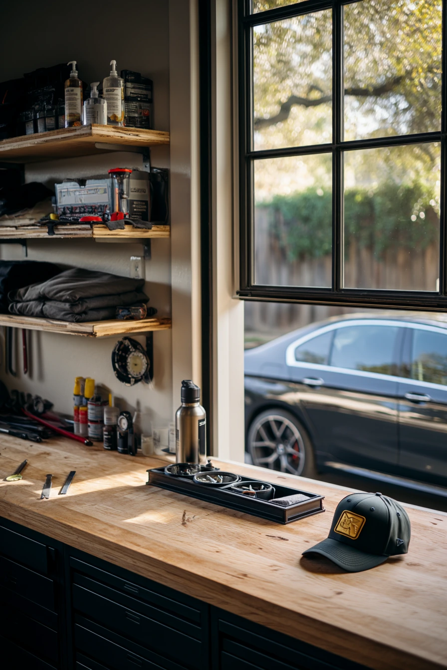 Clean Modern Garage Bench for a Car Enthusiast