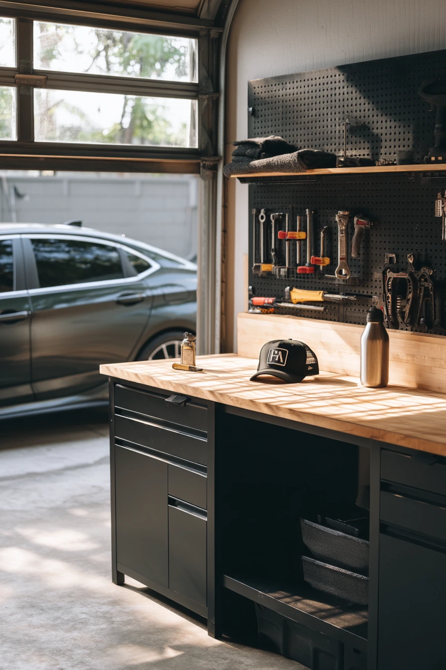 Clean Modern Garage Bench for a Car Enthusiast