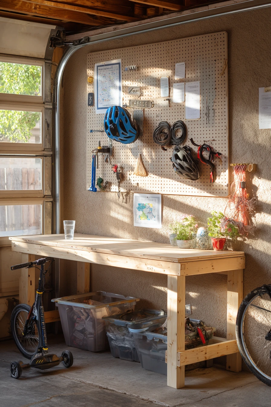 Compact Wall-Mounted Workbench for a Busy Family Garage