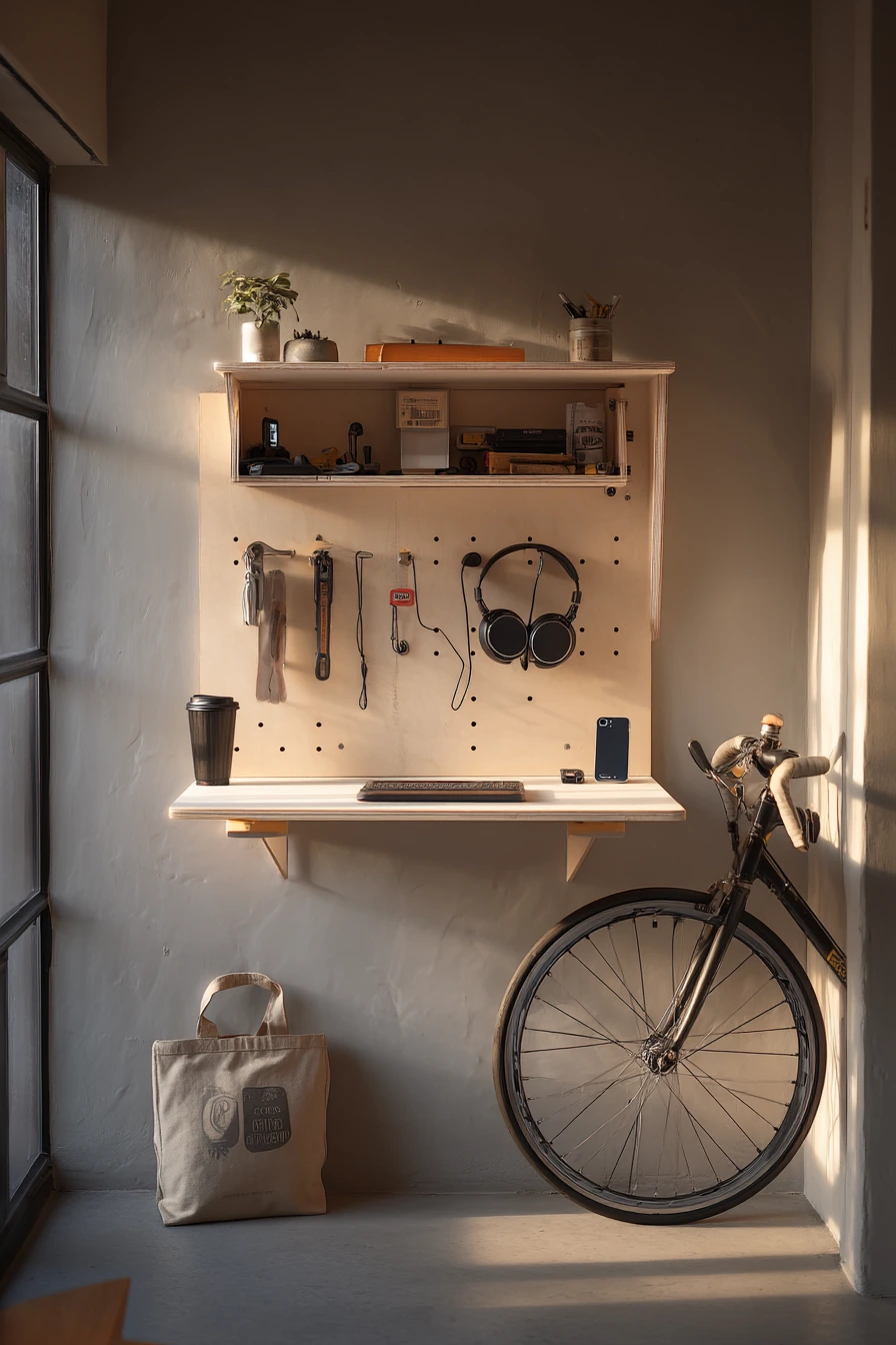 Tiny Apartment Garage Bench with Fold-Down Surface