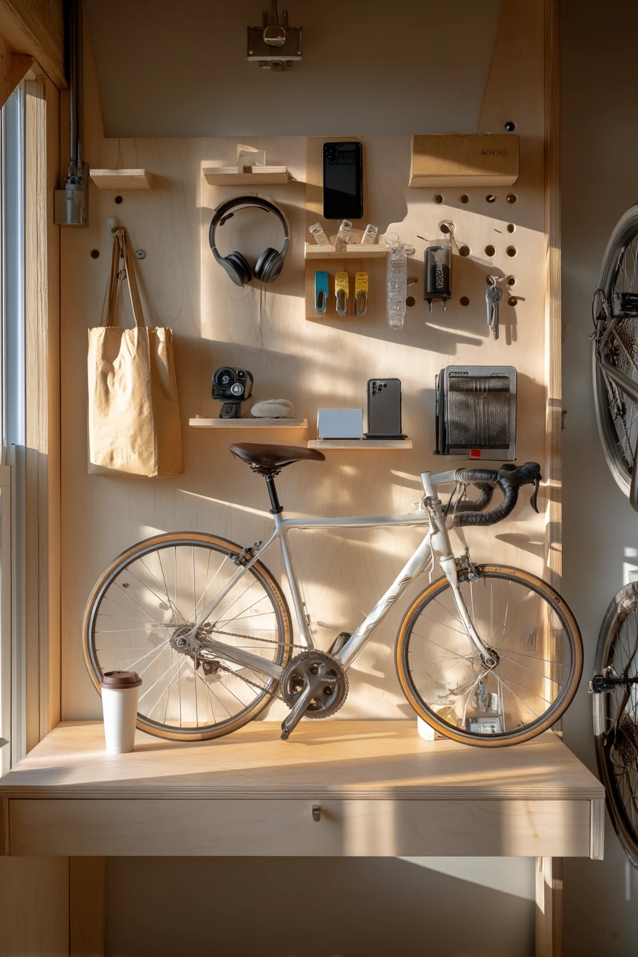 Tiny Apartment Garage Bench with Fold-Down Surface