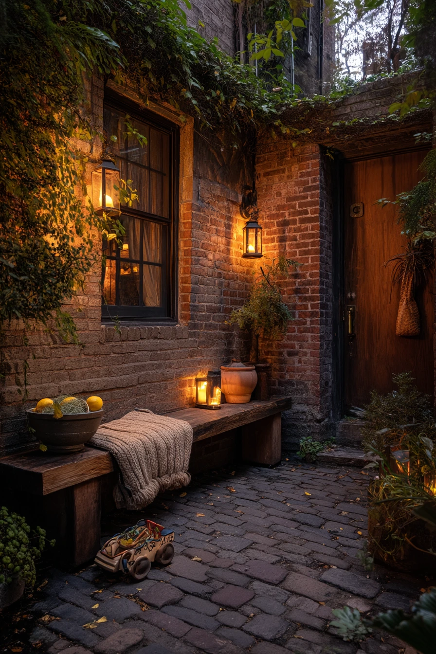 Tucked-In Bench for a Tiny Courtyard