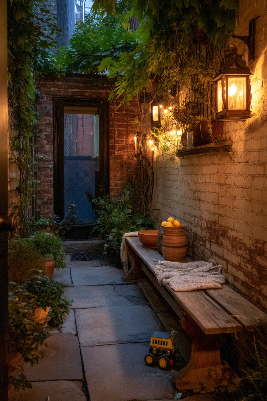 Tucked-In Bench for a Tiny Courtyard