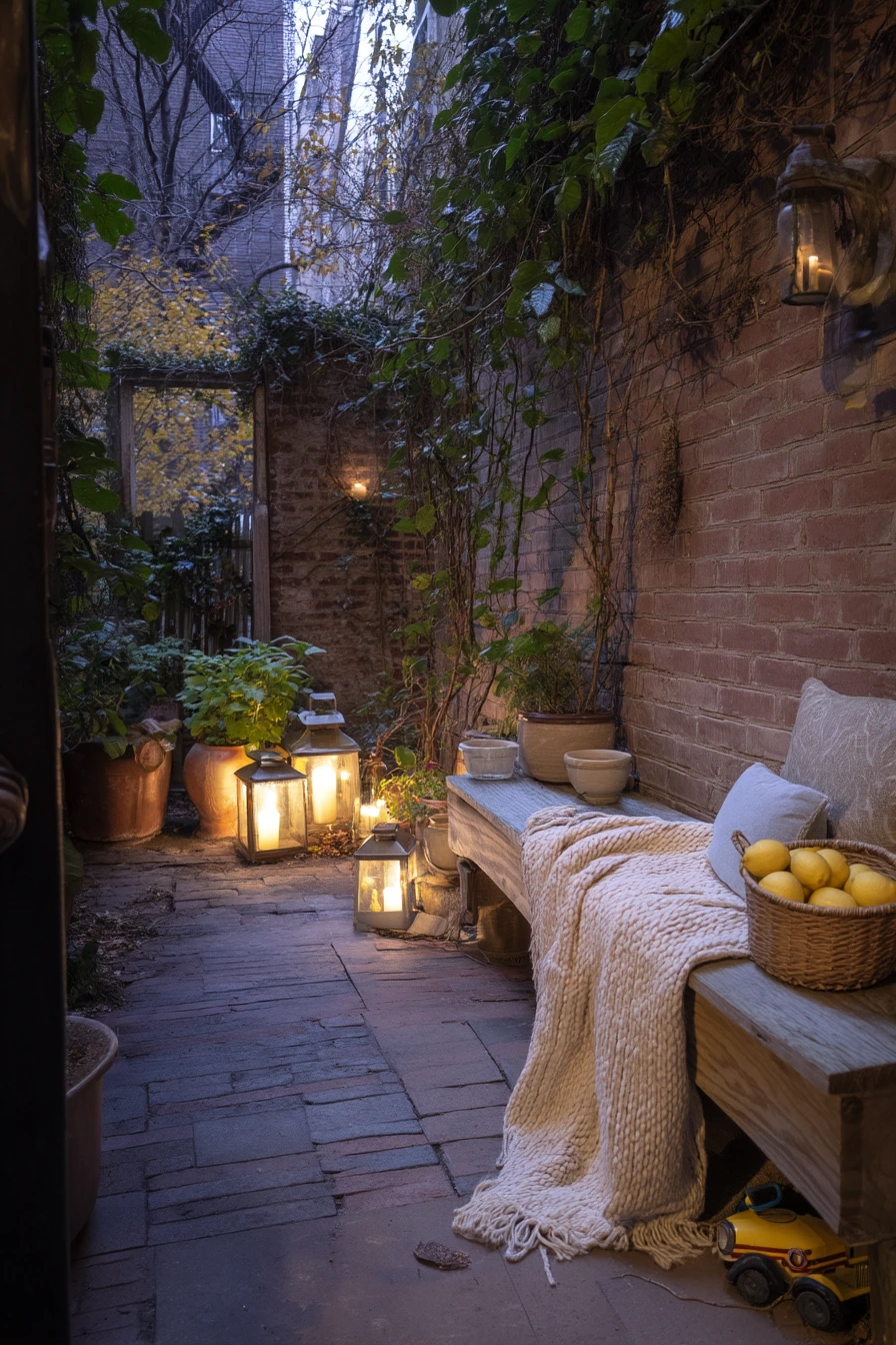 Tucked-In Bench for a Tiny Courtyard