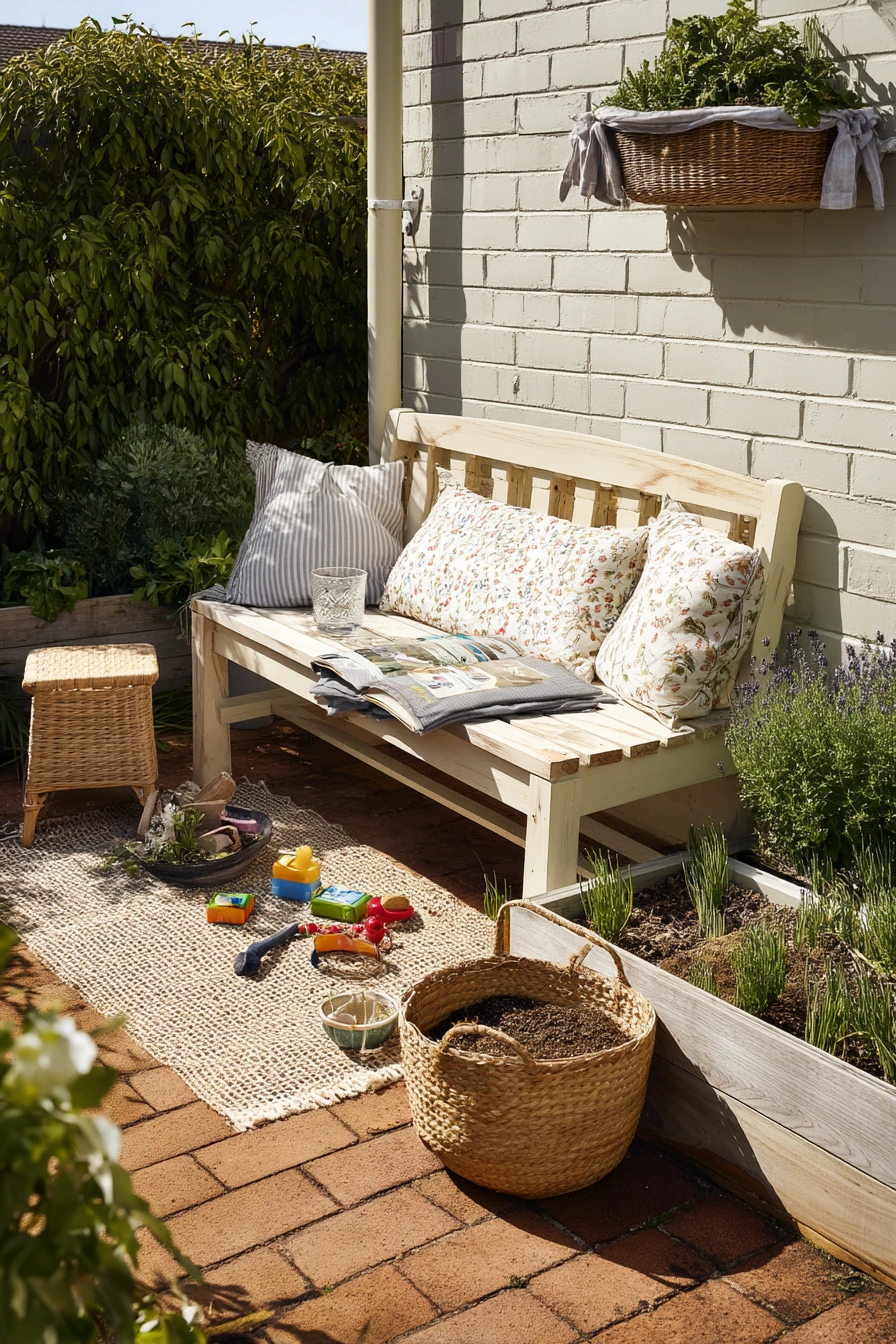 Family Garden Bench with Toy Basket