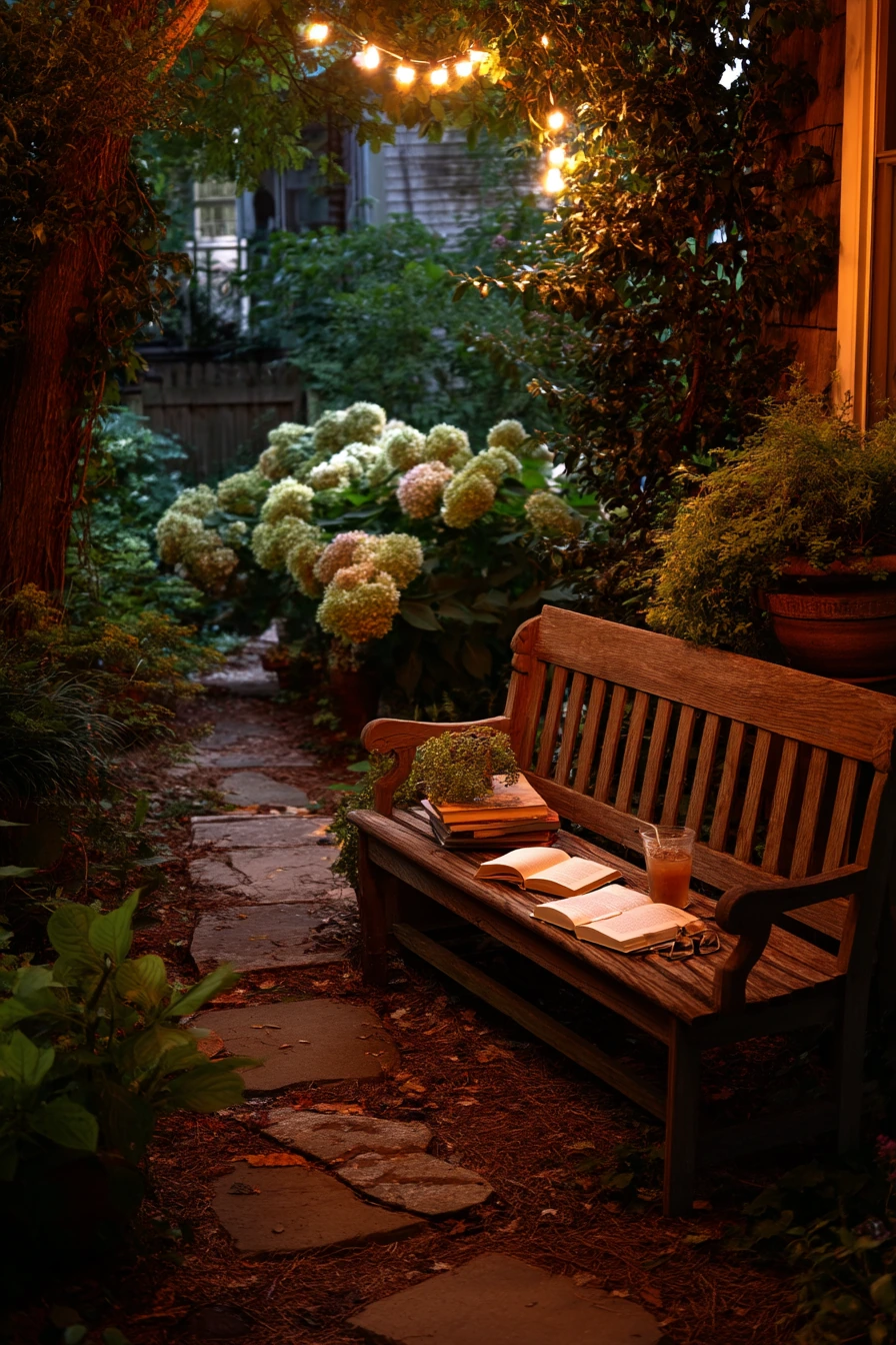 Evening Garden Bench for Quiet Reading