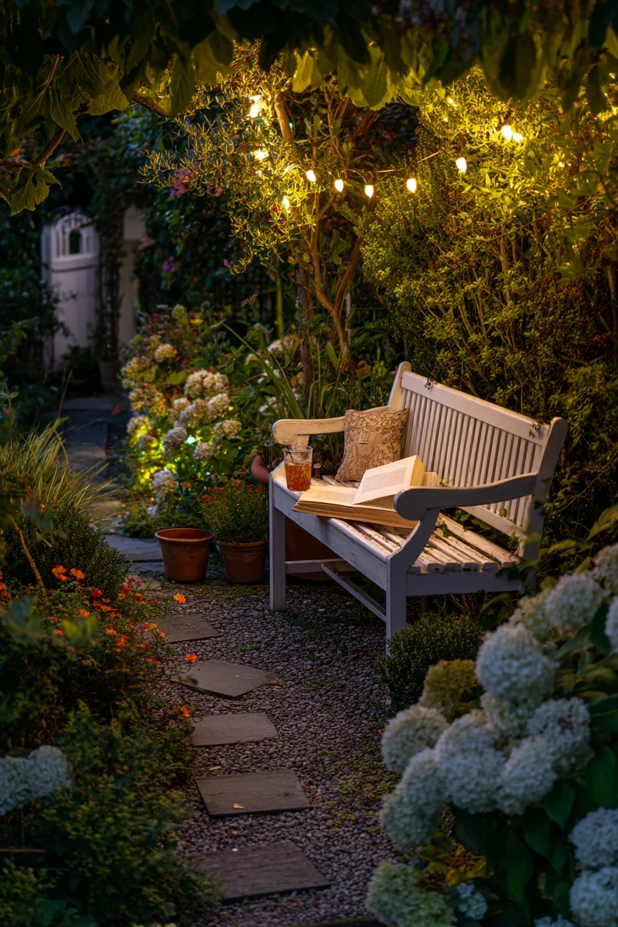 Evening Garden Bench for Quiet Reading