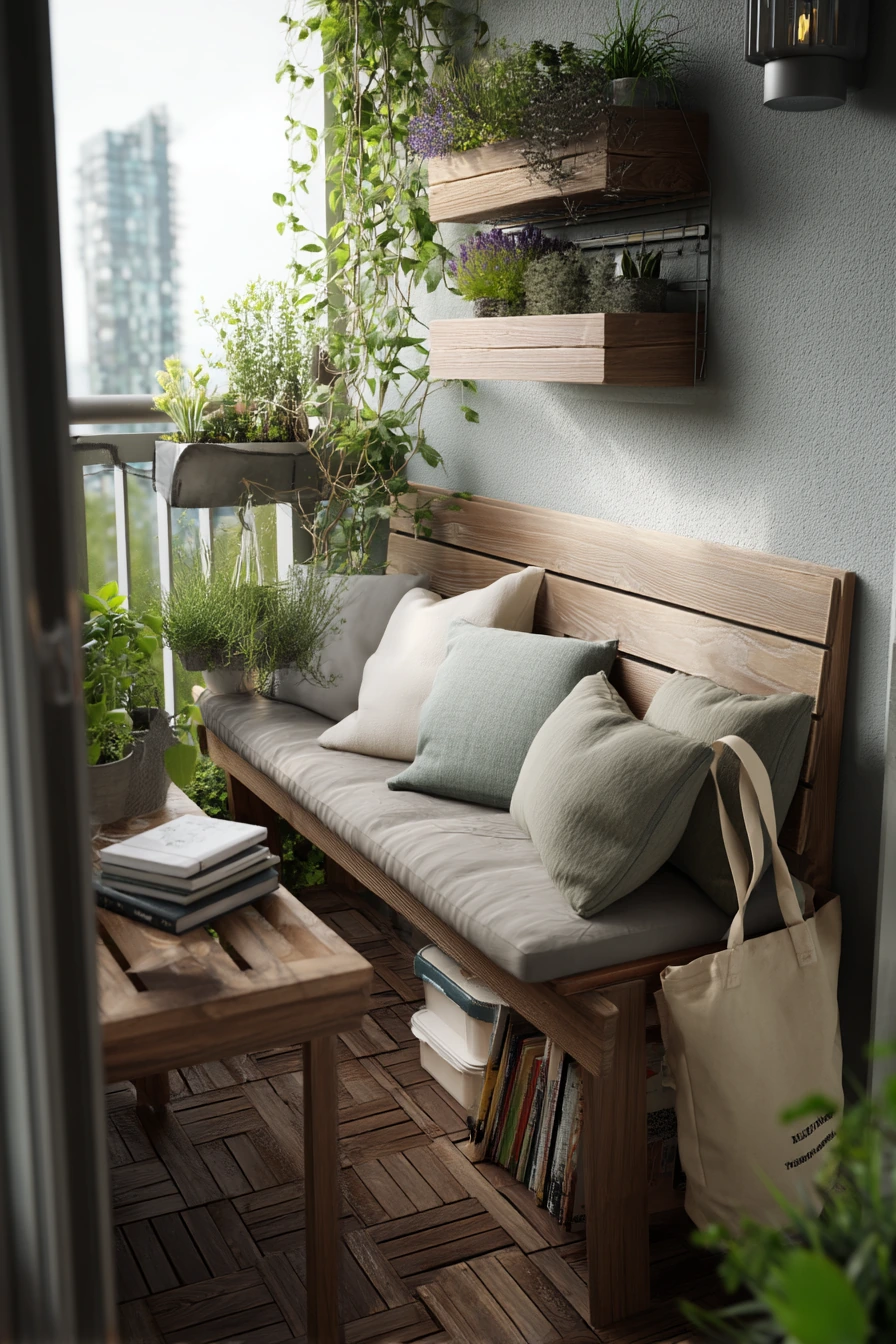 Small Balcony Bench with Storage