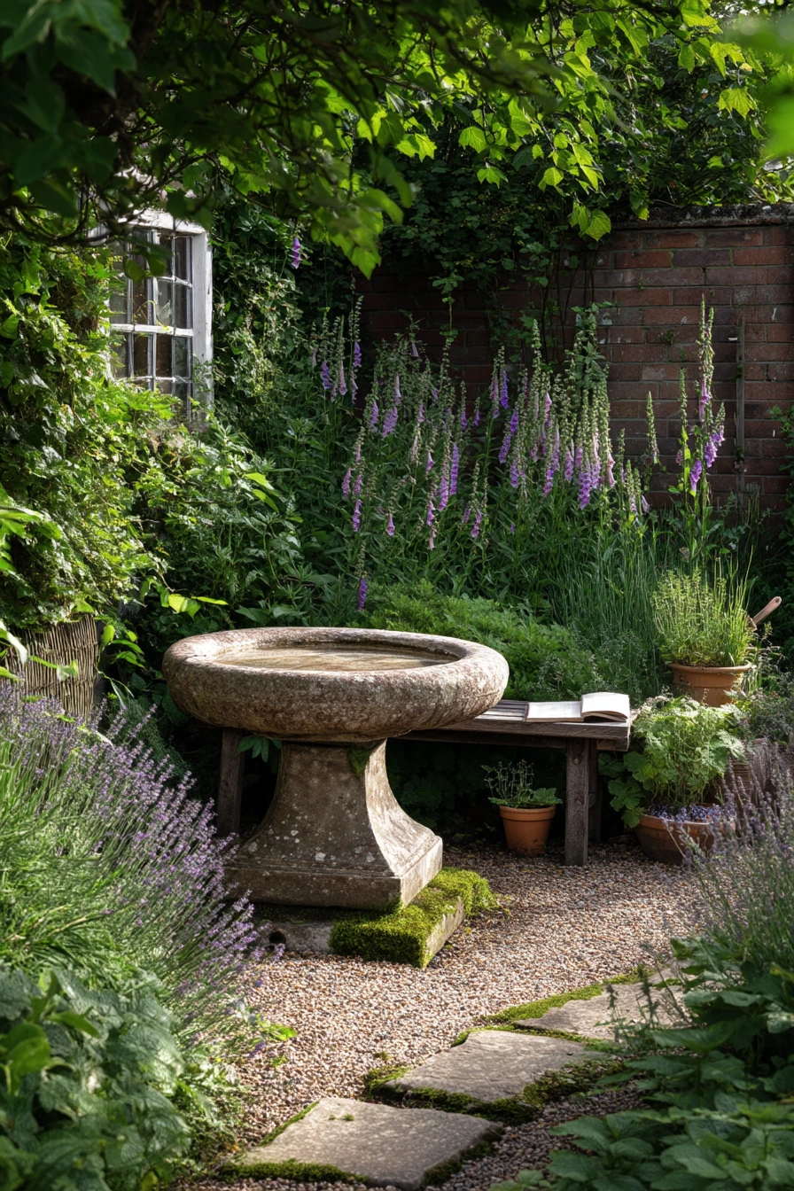 Cottage Garden Birdbath Nook