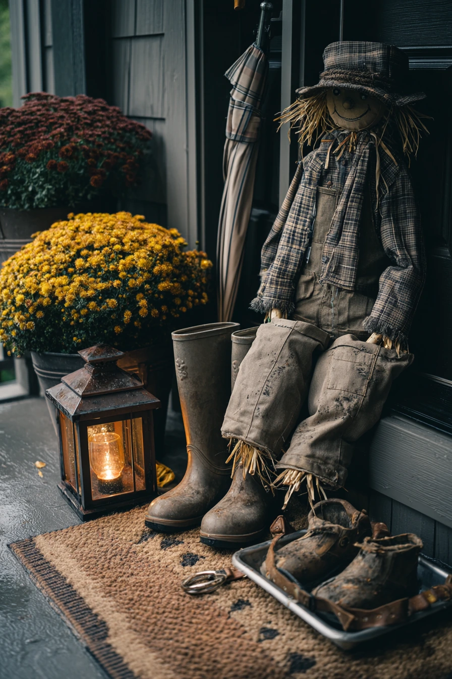 9. Rainy-Weather Porch Scarecrow Setup