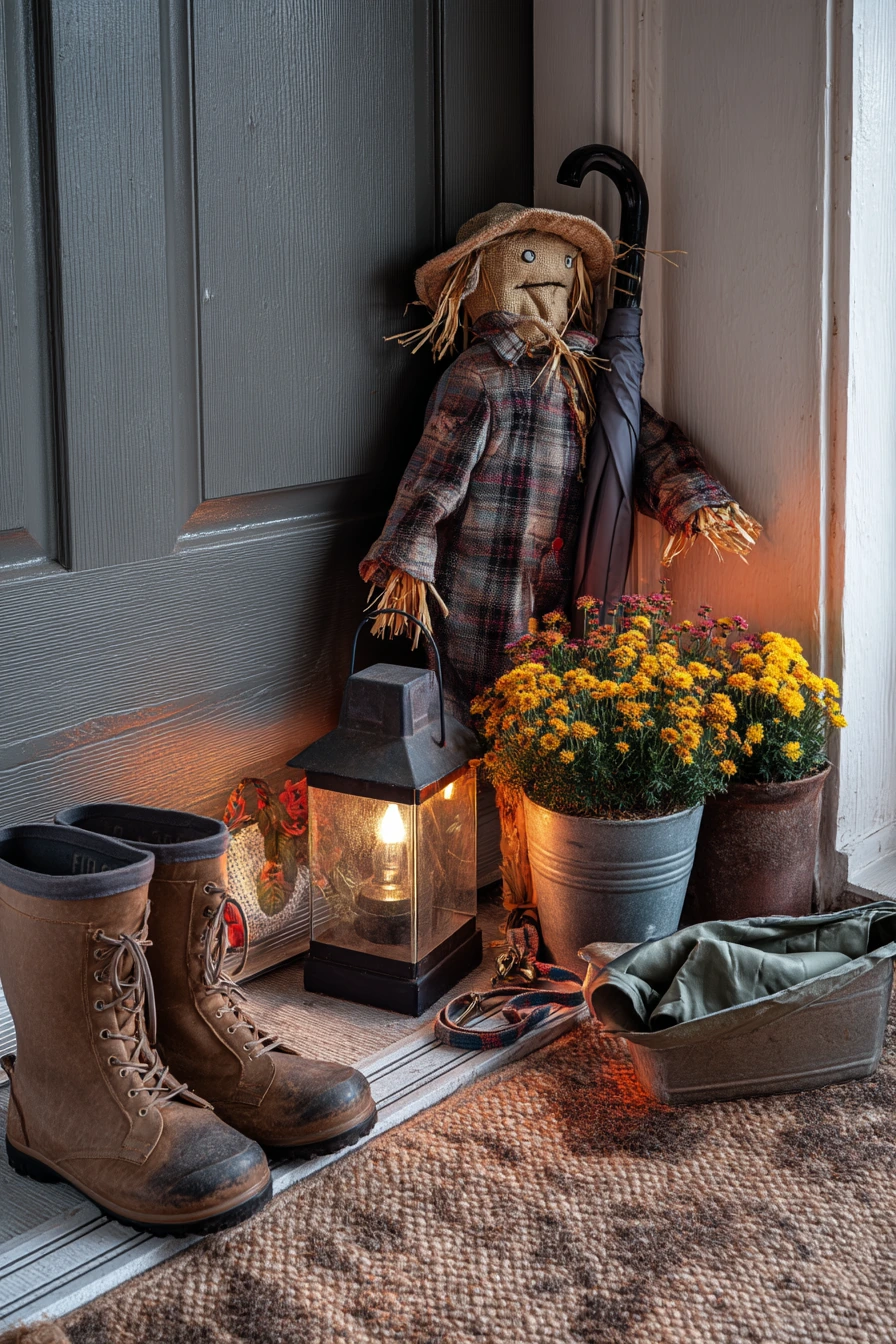 9. Rainy-Weather Porch Scarecrow Setup