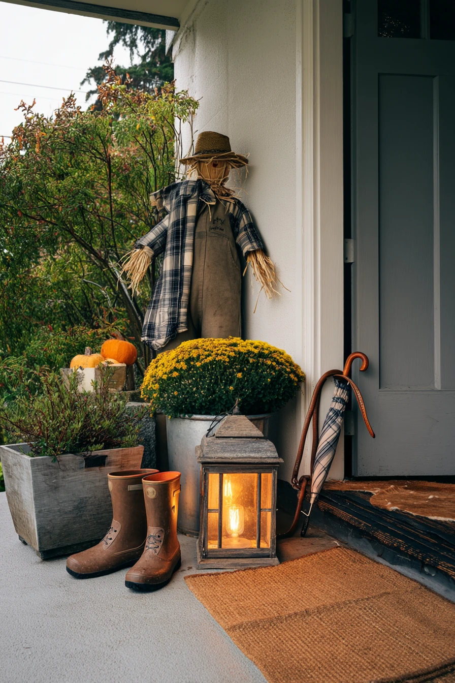 9. Rainy-Weather Porch Scarecrow Setup