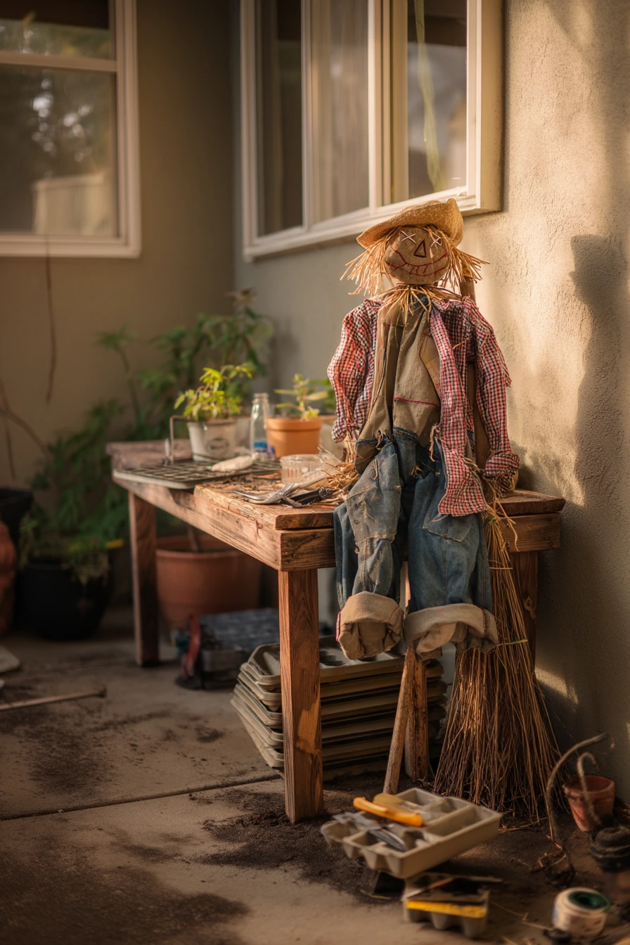 10. Upcycled Backyard Scarecrow Project
