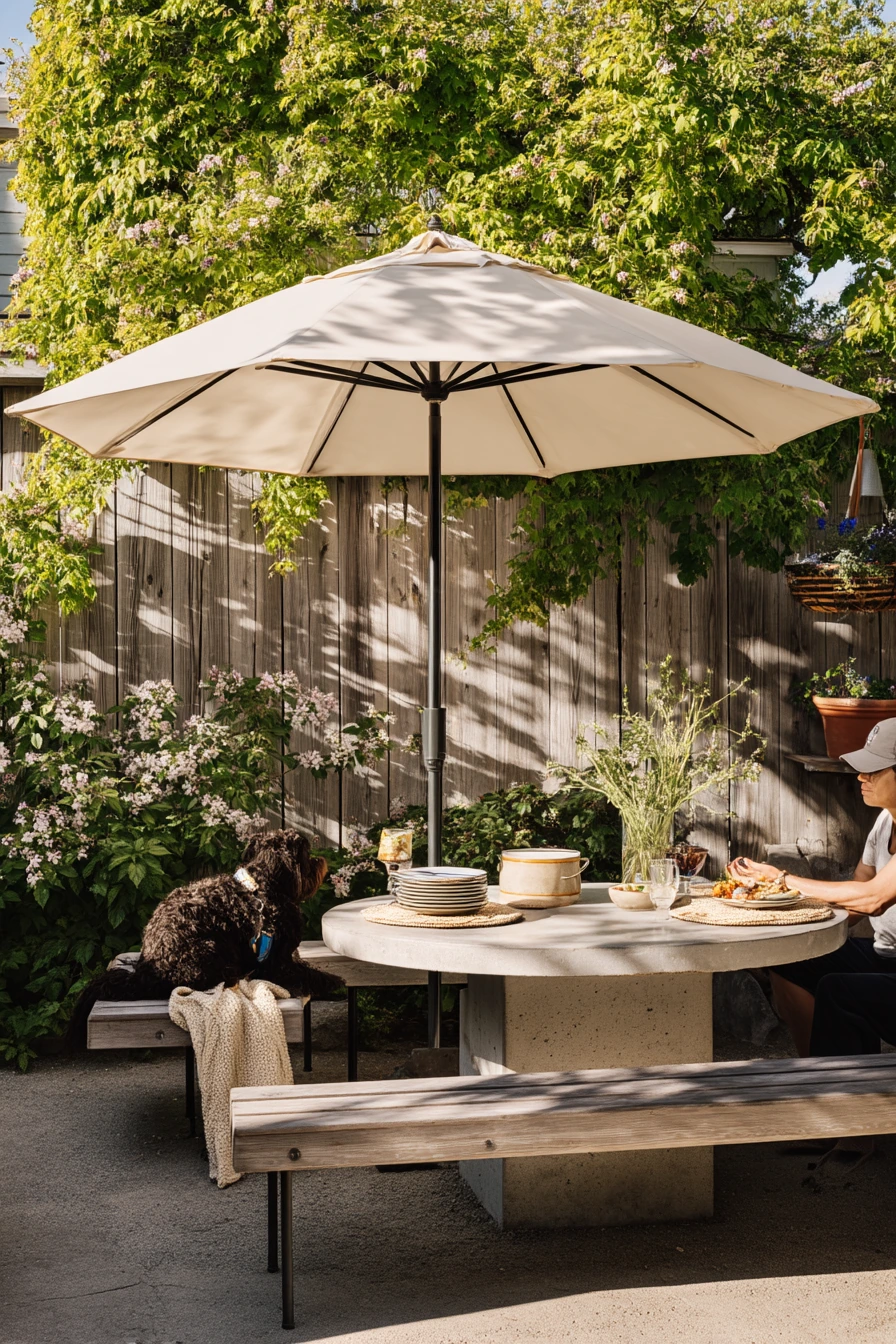 Budget Umbrella Shade Over a Courtyard Lunch
