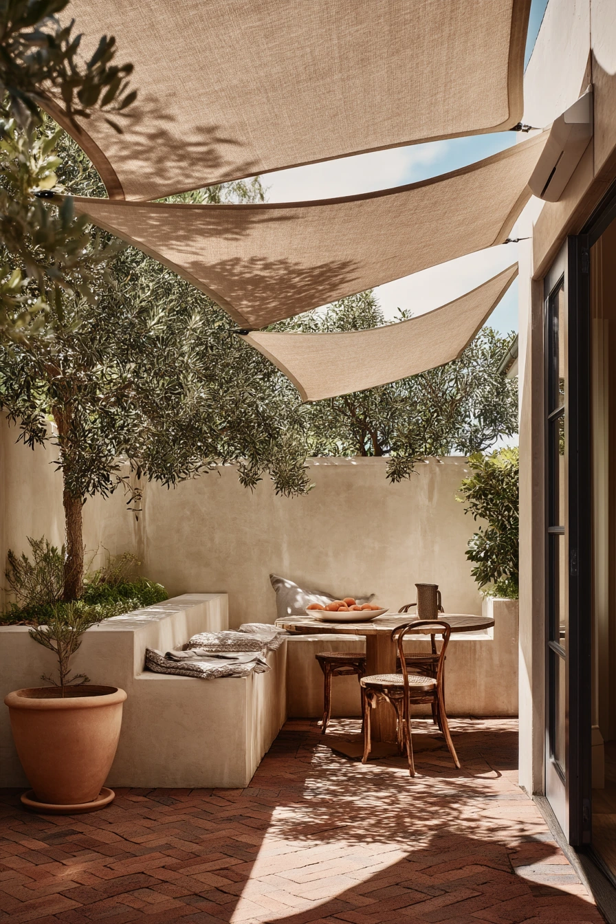 Mediterranean Courtyard with Linen Shade Sails