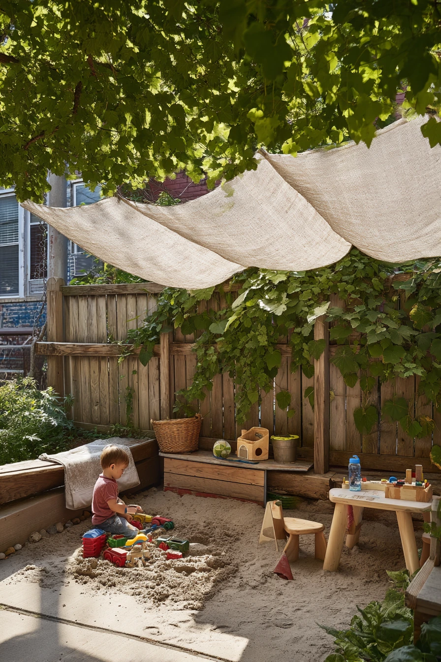 Kids’ Play Zone with Woven Shade Canopy