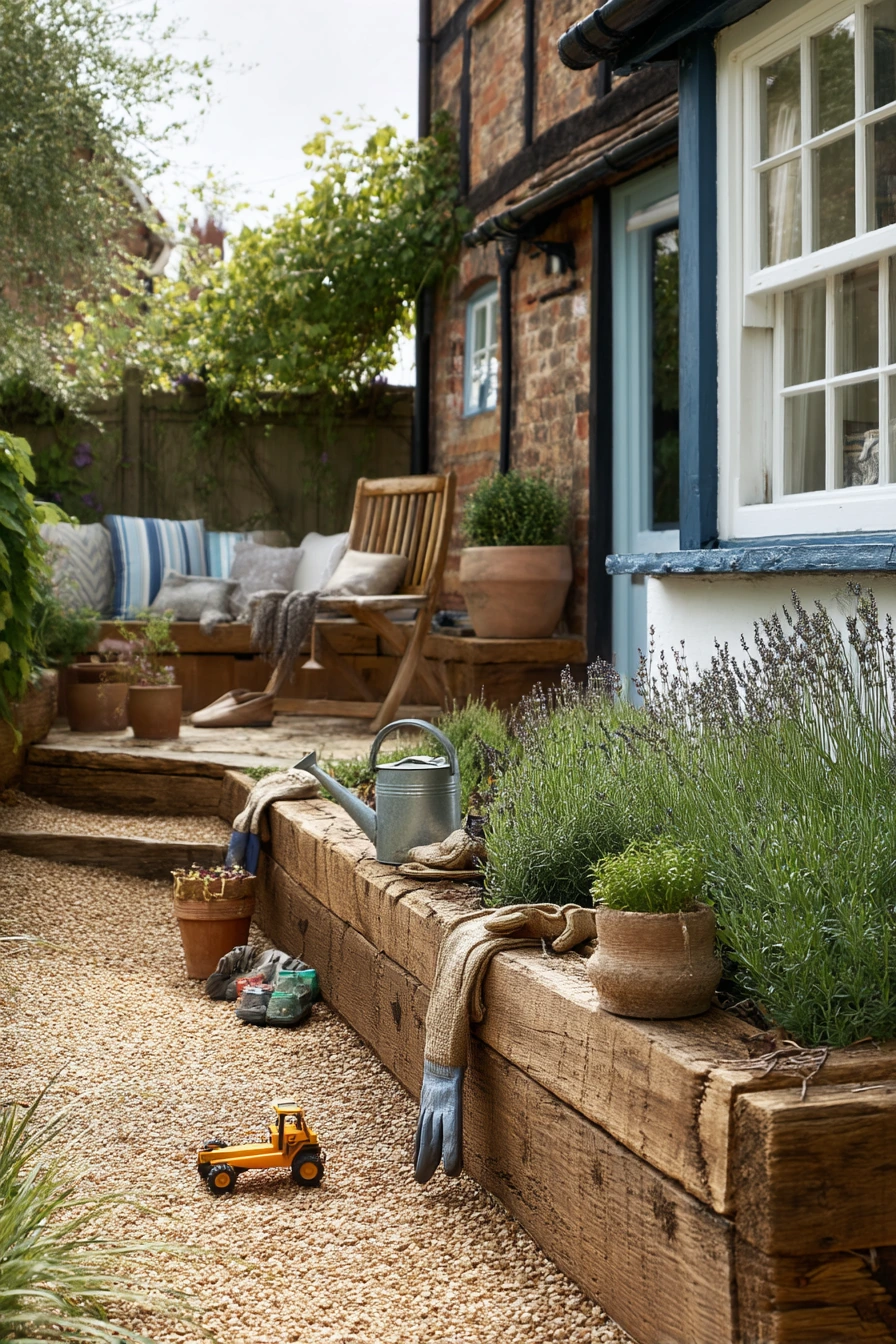 Raised Sleeper Border Around a Family Patio