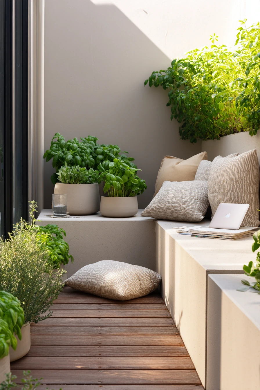 Modern Sleeper Deck Edge with Pots and Herbs