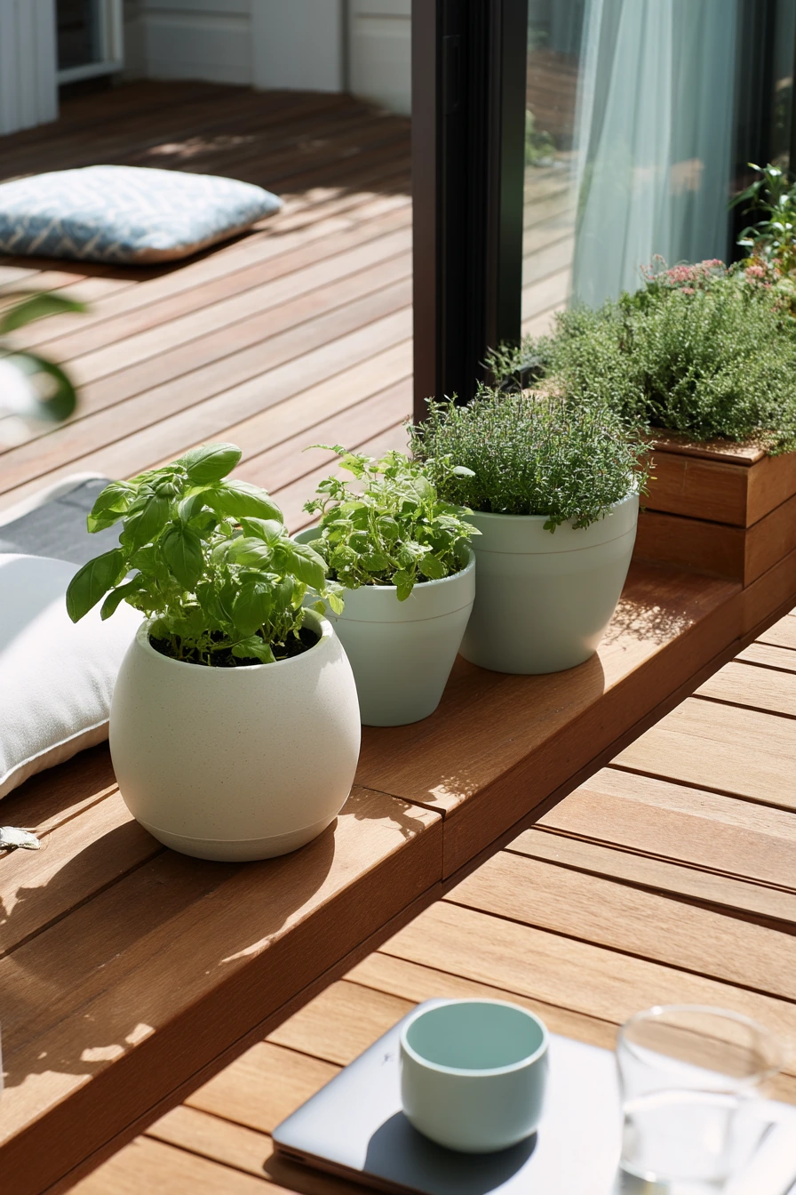 Modern Sleeper Deck Edge with Pots and Herbs