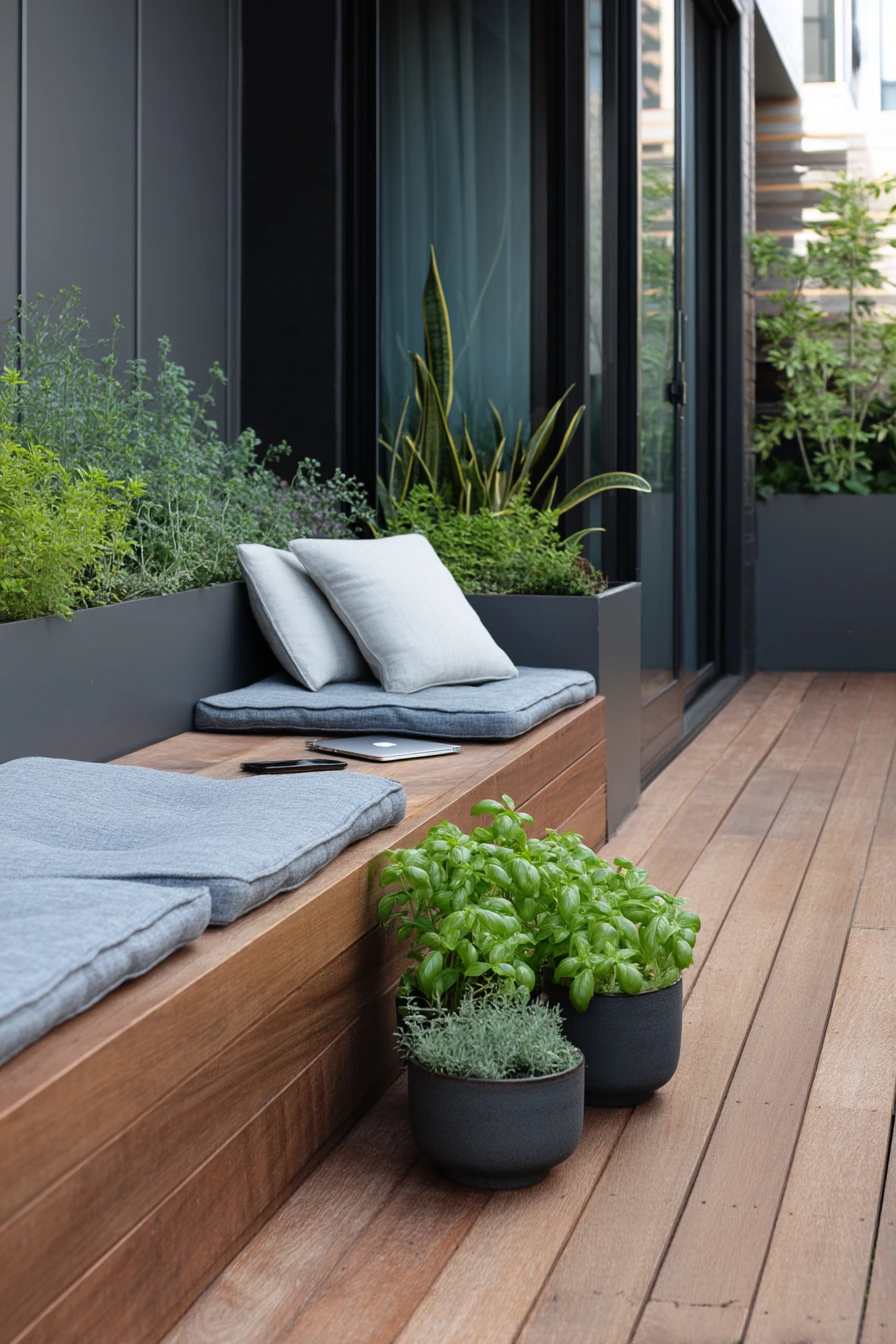 Modern Sleeper Deck Edge with Pots and Herbs